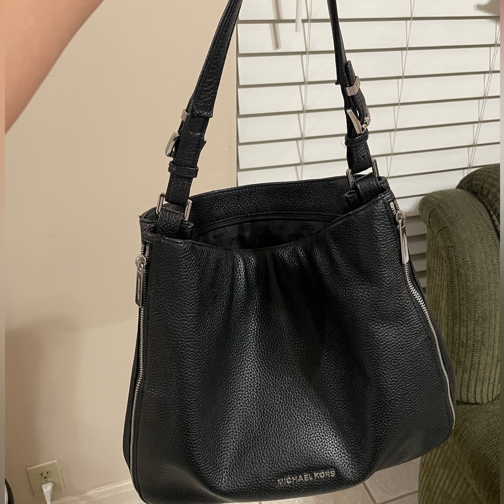 Black Leather MK Shoulder Bag